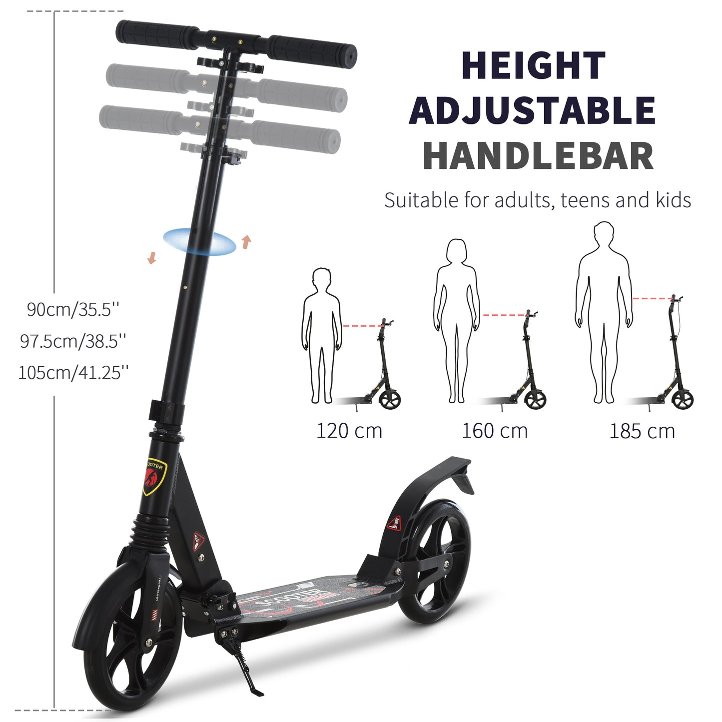 Folding Kick Scooter with Big Wheels for 14+ Teens Adult, Black