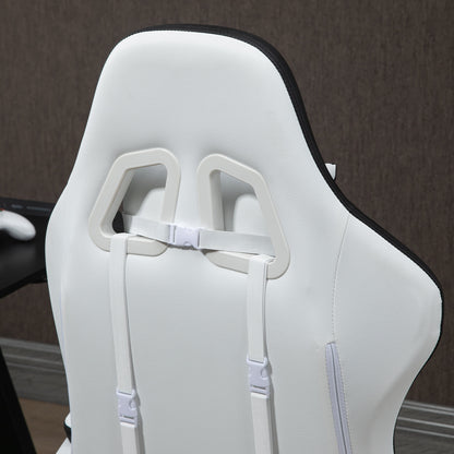 omputer Gaming Chair, PU Leather Office Desk Chair with Footrest, Swivel Wheels, 135° Reclining Back, Lumbar Support, Headrest for Home, White and Black