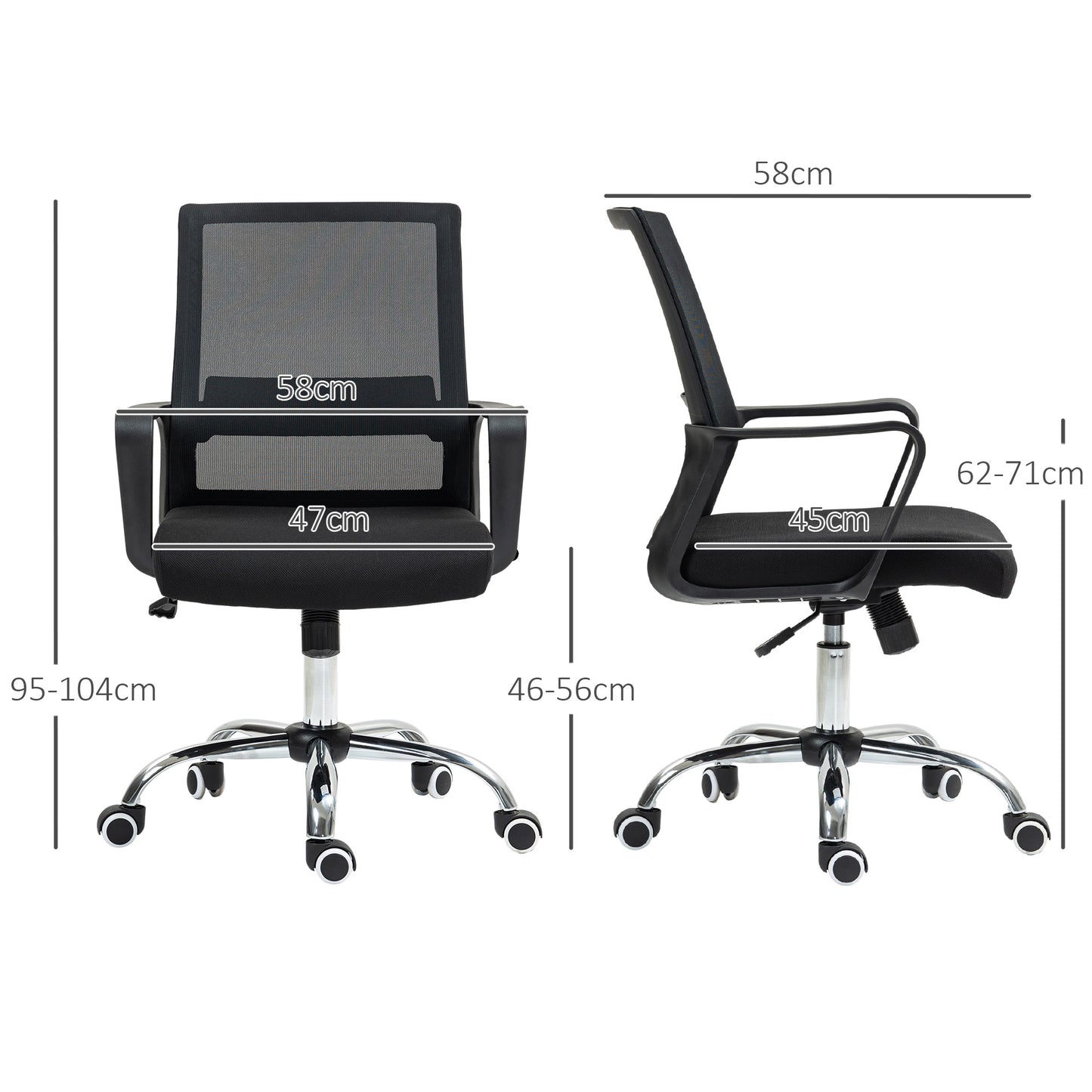Vinsetto Mesh Office Chair Desk Chair w/ Swivel Seat Adjustable Height Black