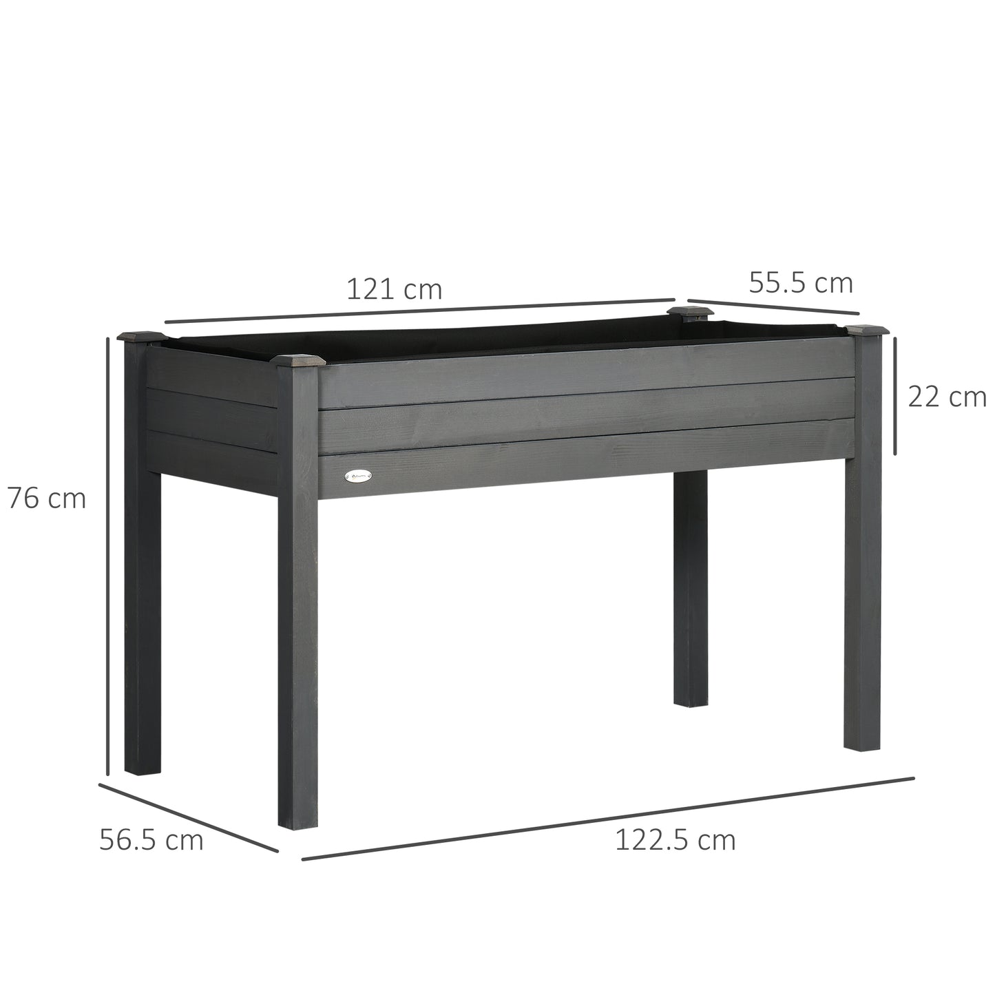 Garden Wooden Planter Flower Raised Bed, Dark Grey