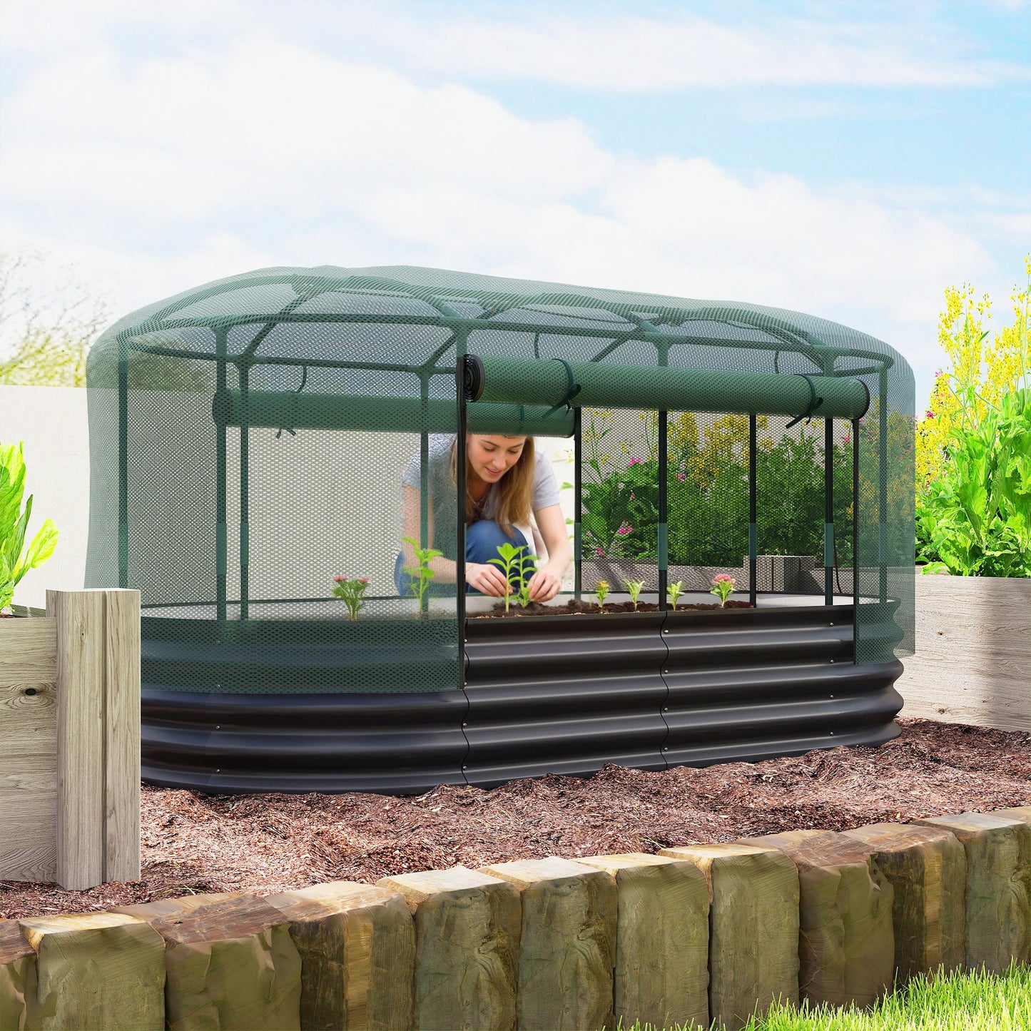 Raised Garden Bed with Self Watering System, Outdoor Planter Grey