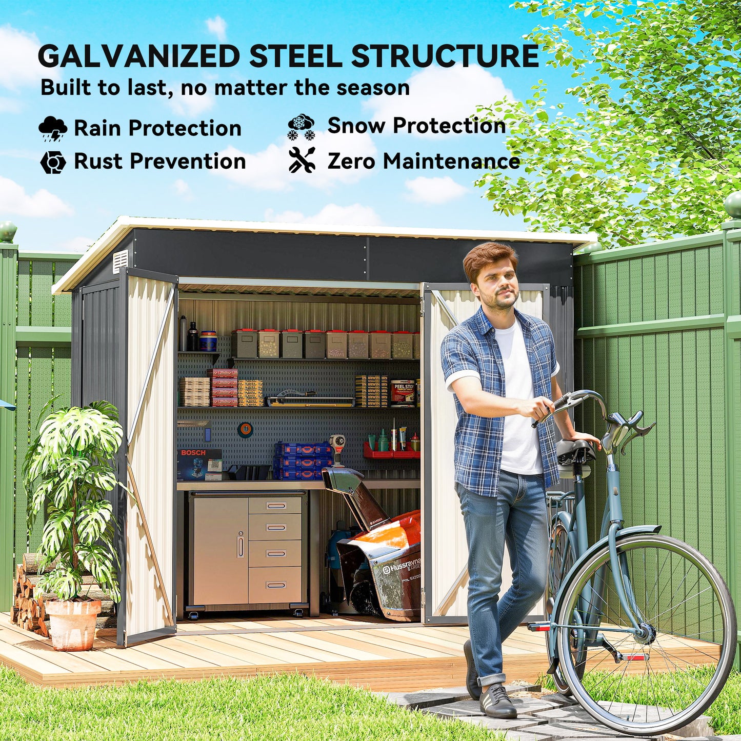 Outdoor Storage Shed, 7.5 x 4.3ft Metal Garden Shed, Dark Grey