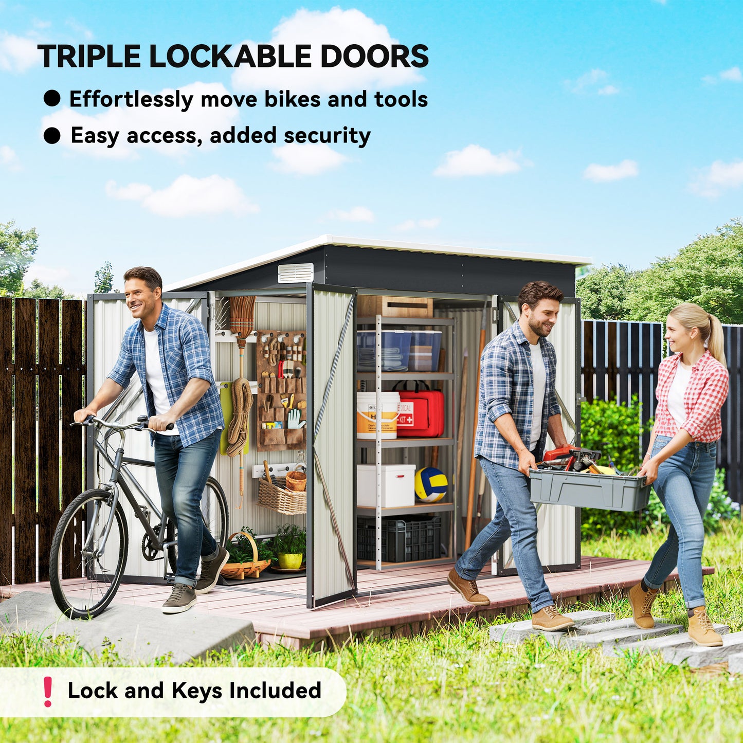 Outdoor Storage Shed, 7.5 x 4.3ft Metal Garden Shed, Dark Grey
