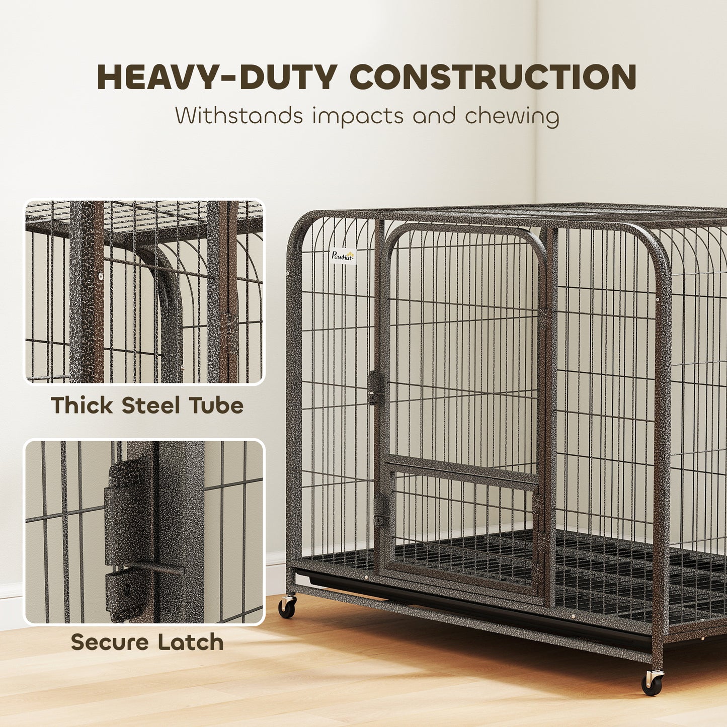 Heavy Duty Dog Crate, Large Dog Cage with Wheels and Tray