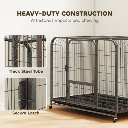 Heavy Duty Dog Crate, Large Dog Cage with Wheels and Tray