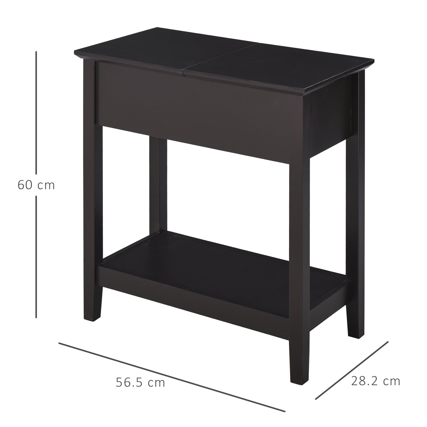 End Table, Narrow Side Table with Flip Top, Bottom Shelf