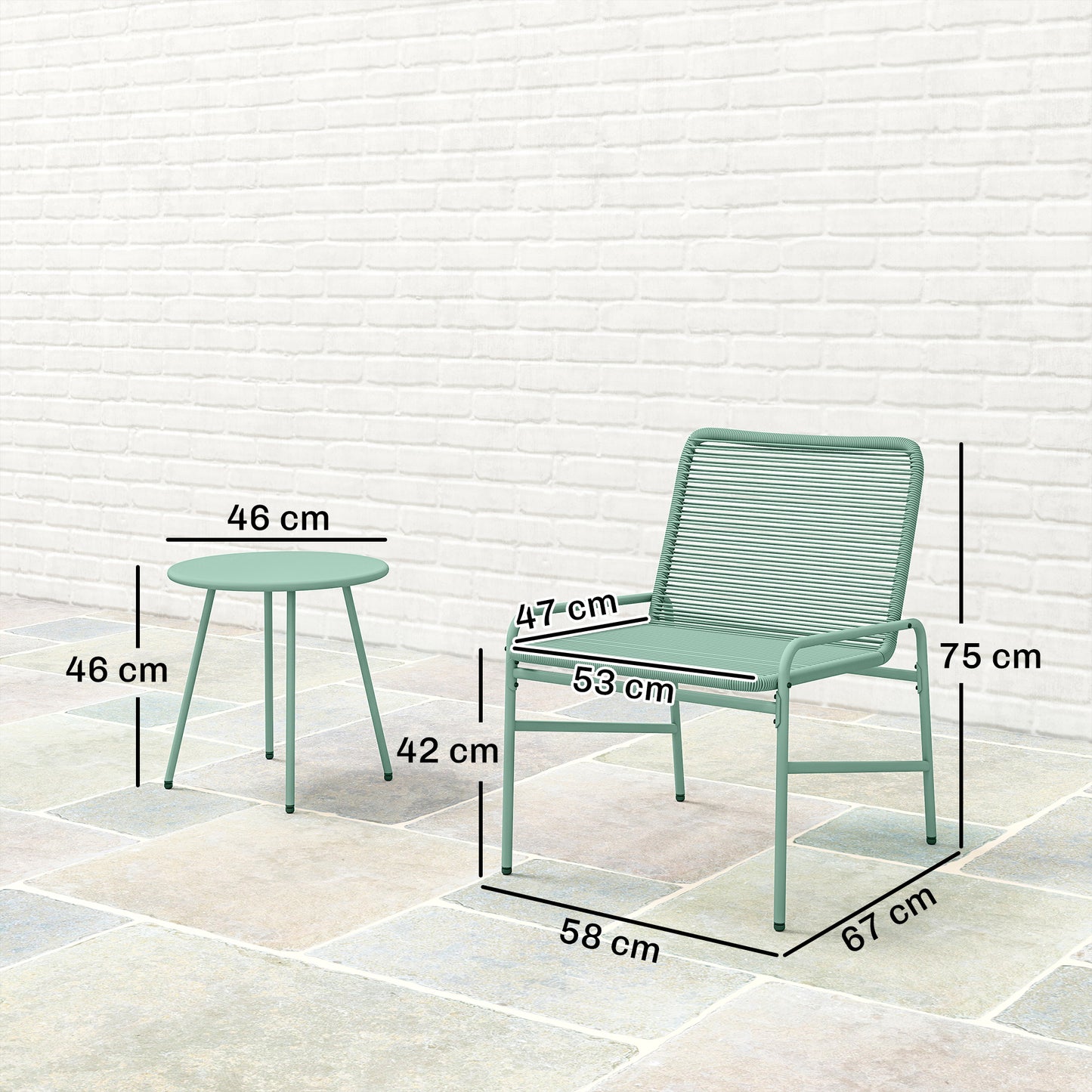 Rattan Bistro Set with 2 Chairs & Round Table for Patio, Green
