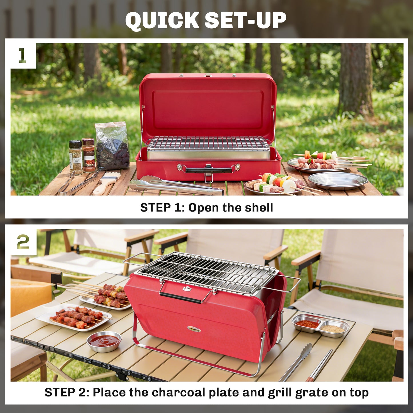 Portable Mini Charcoal Barbecue Grill with Suitcase Shell, Red