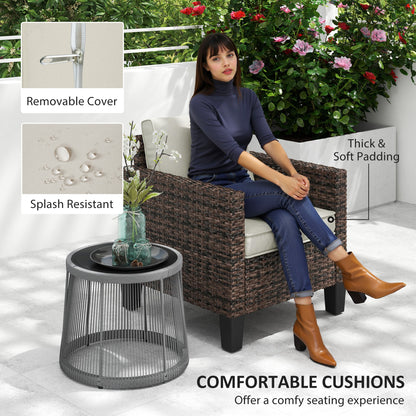 Single Rattan Chair, Garden Armchair with Cushions, Brown