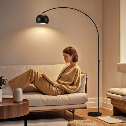 Arc Floor Lamp for Living Room, Free Standing Tall Lamp, Black
