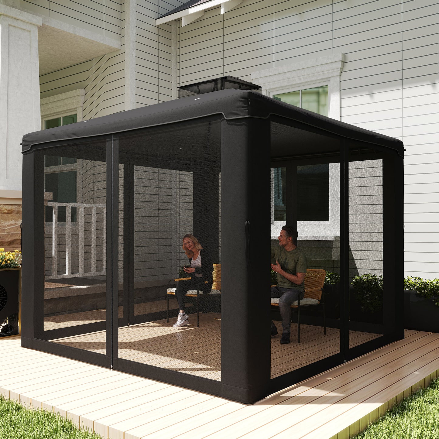 3 x 3 m Metal Gazebo Garden Outdoor 2-Tier Roof Marquee Party Black
