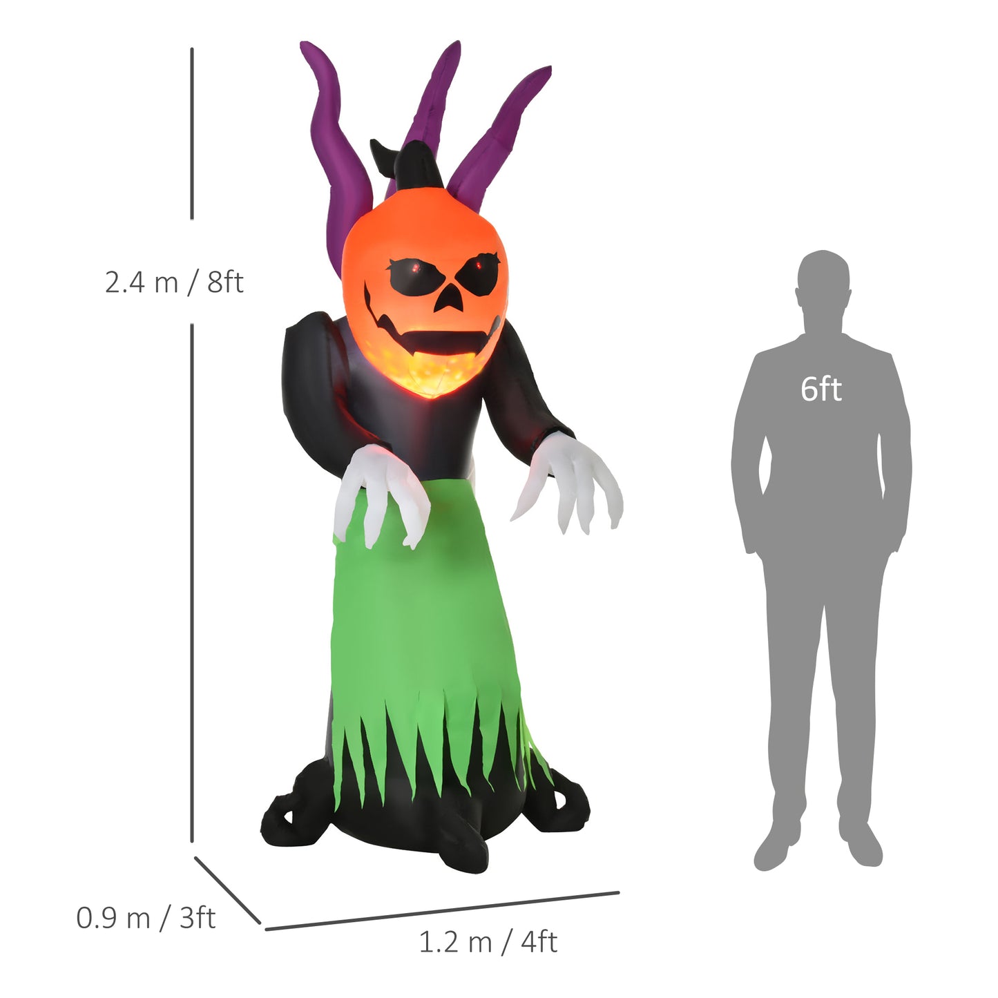 240cm Pumpkin Ghost Inflatable Halloween Decoration w/ Lights Accessories