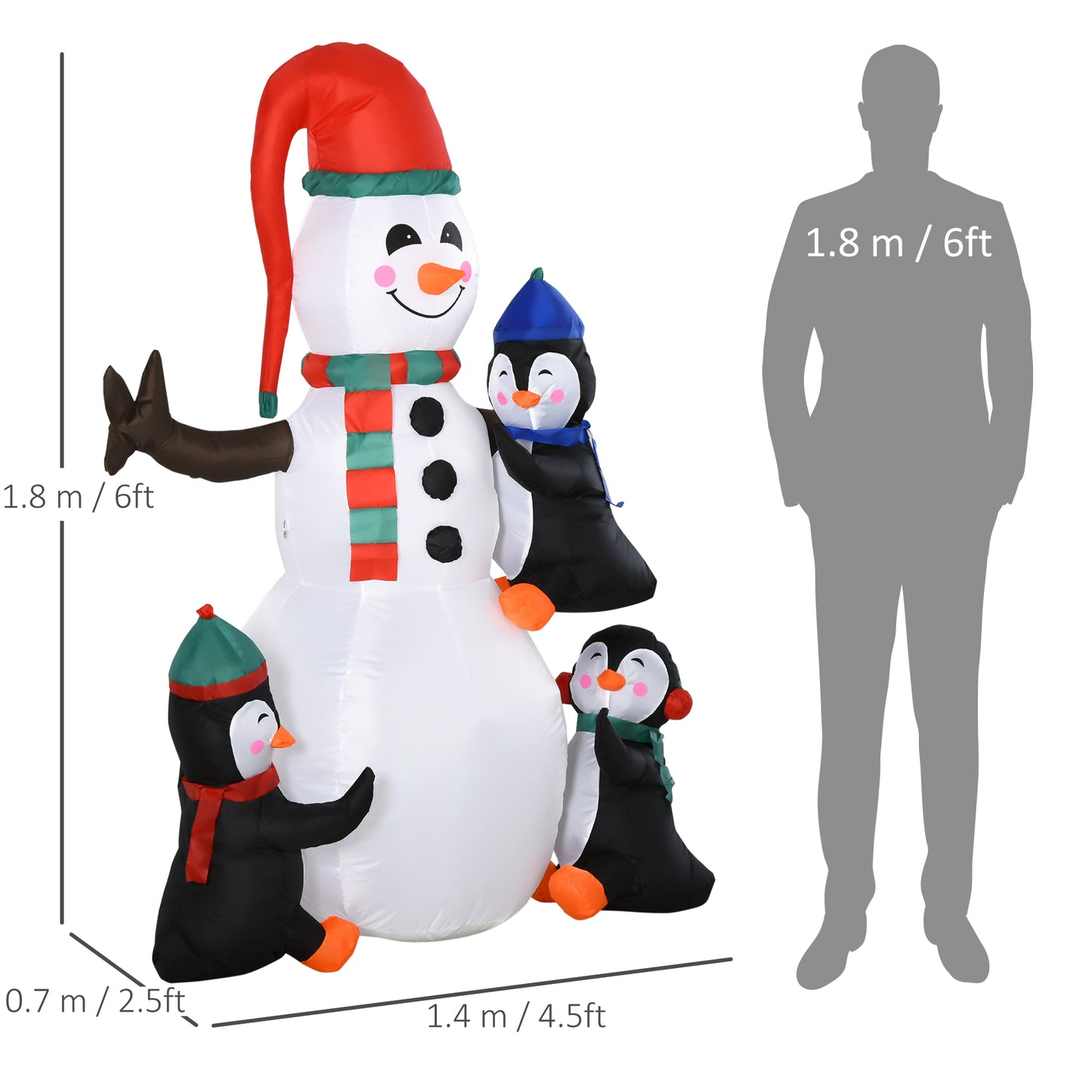 Inflatable Three Cute Penguins Building Snowman Christmas Lighted 6ft