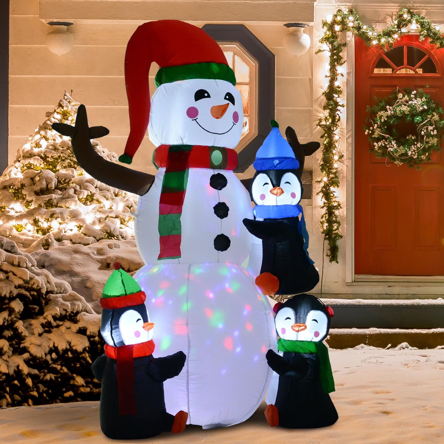 Inflatable Three Cute Penguins Building Snowman Christmas Lighted 6ft