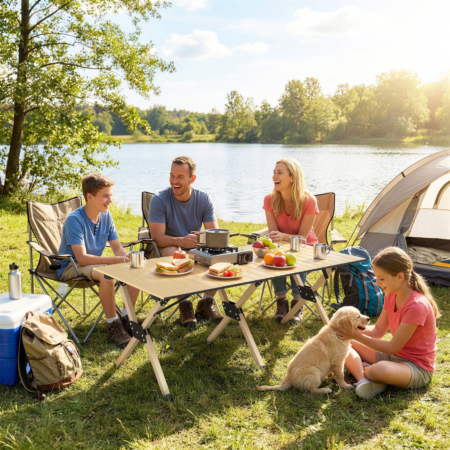 4ft Folding Camping Table, Picnic Table with Roll Up Top, Brown