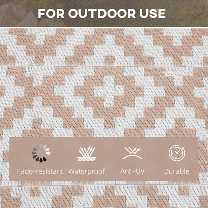 274 x 182 cm Reversible Outdoor RV Rug Floor Mat, Coffee and White