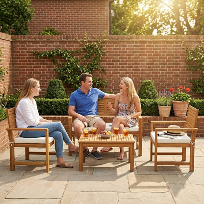 4 Seater Wooden Garden Furniture Set with Loveseat, Chairs, Table