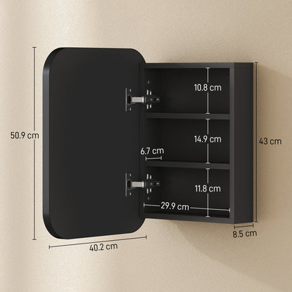 Wall Mounted Bathroom Cabinet with Mirror Adjustable Shelves Black