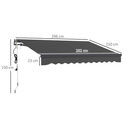 3 x 2.5m Electric Retractable Awning w/ Aluminium Frame Dark Grey