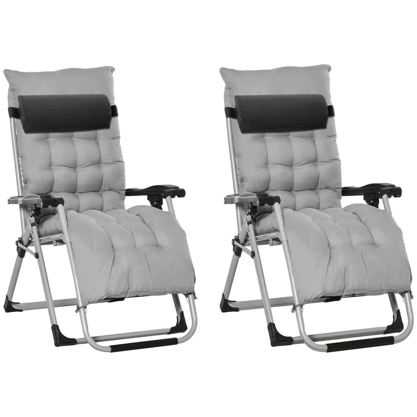 2 PCS Reclining Zero Gravity Chair Folding Lounger Cushion Light Grey