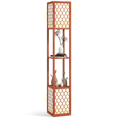 2-Light Modern Floor Lamp with Shelves for Living Room, Bedroom, Brown