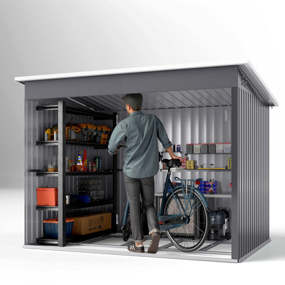 8.5 x 6ft Galvanised Steel Garden Shed with Foundation Kit, Grey