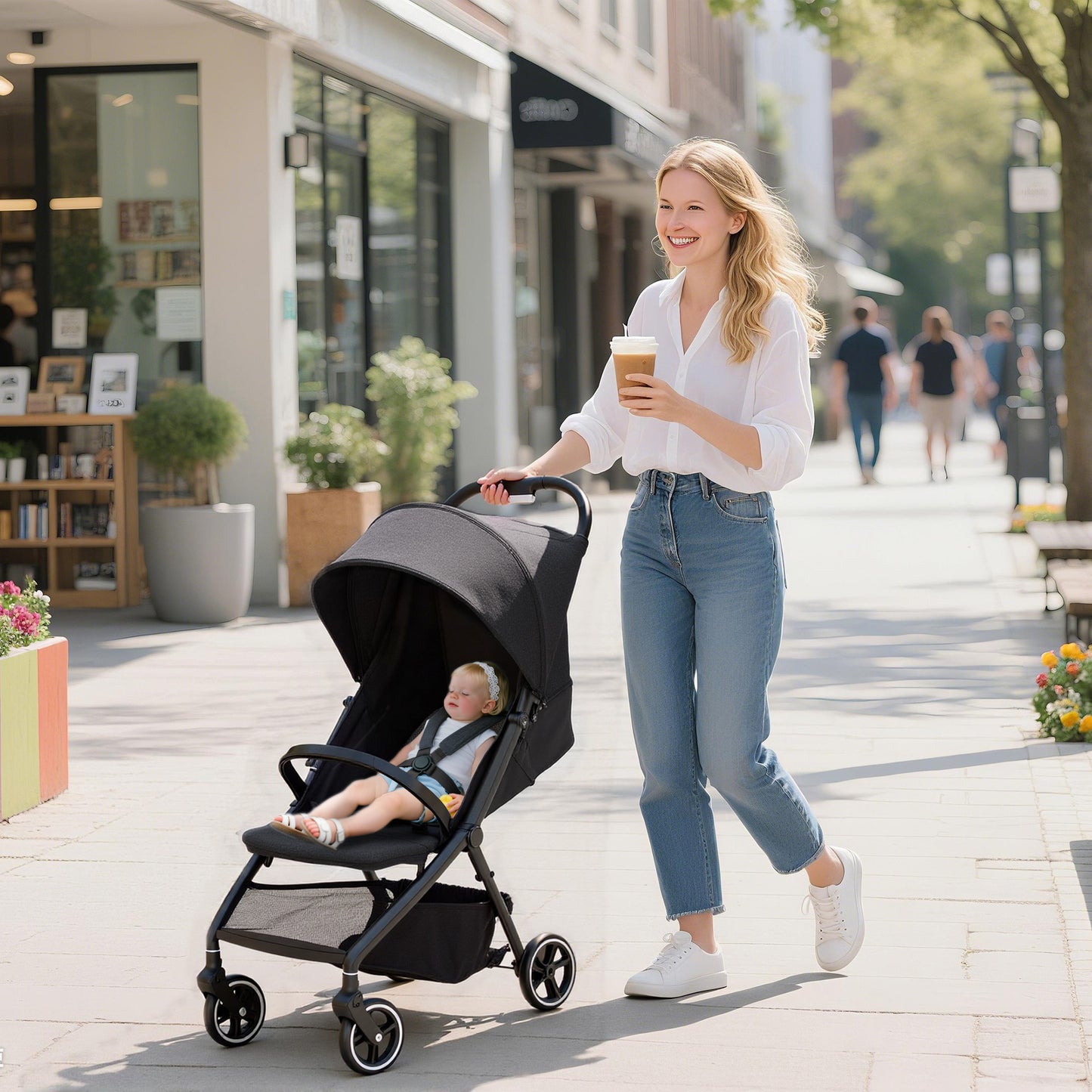 Travel Stroller with Easy Folding, Lightweight Pushchair Dark Grey