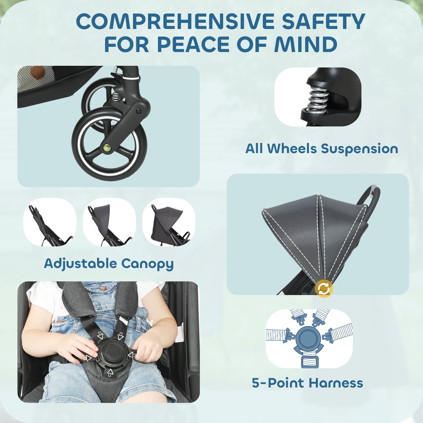 Travel Stroller with Easy Folding, Lightweight Pushchair Dark Grey
