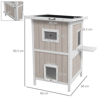 Outdoor Wooden Cat House w/ Removable Bottom, Escape Doors, for 1-2 Cats