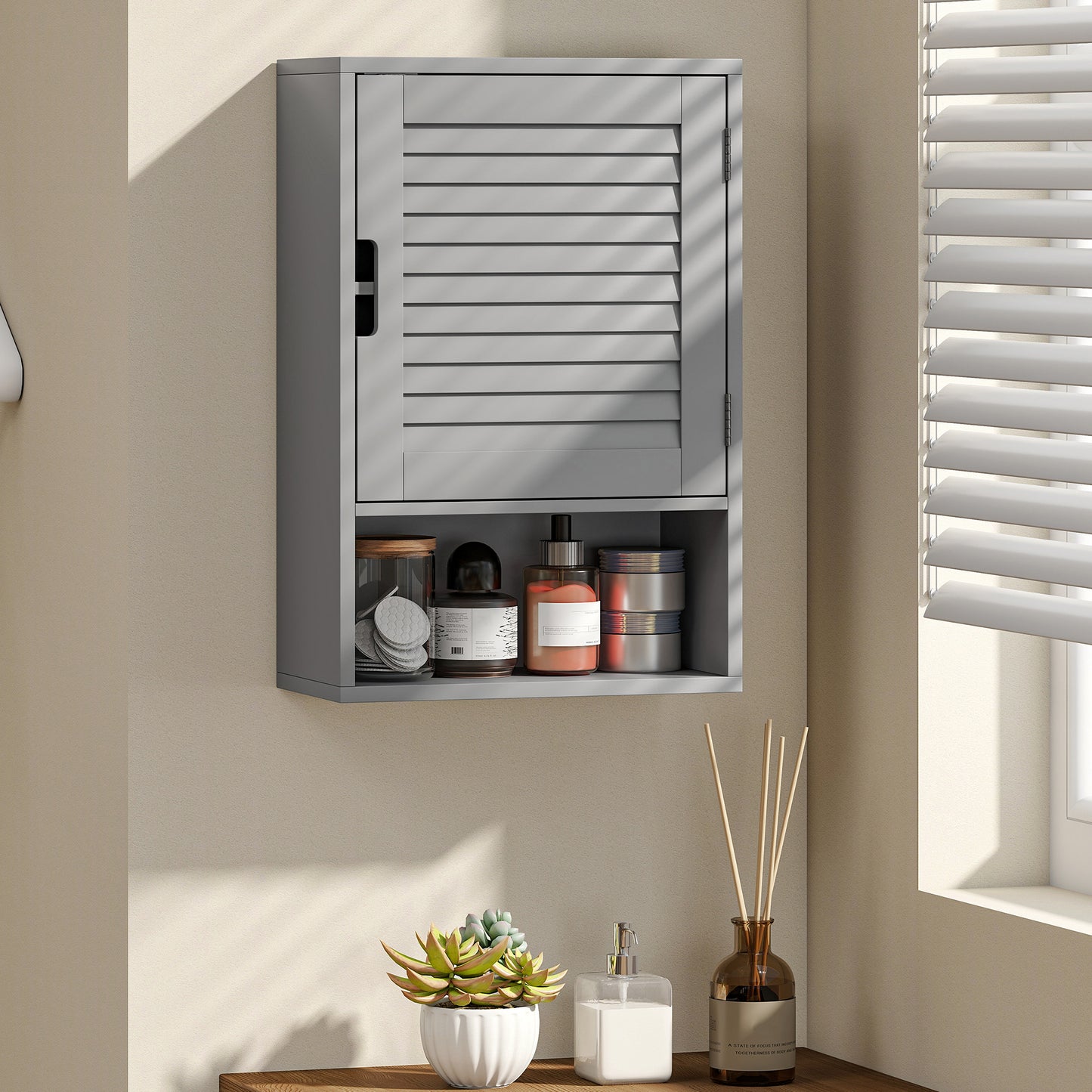 Bathroom Cabinet, Wall Mounted Cabinet with Adjustable Shelves, Grey
