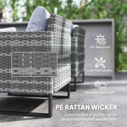 Sectional Outdoor Furniture with Glass Top Table, Light Grey