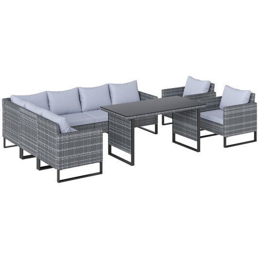 Sectional Outdoor Furniture with Glass Top Table, Light Grey