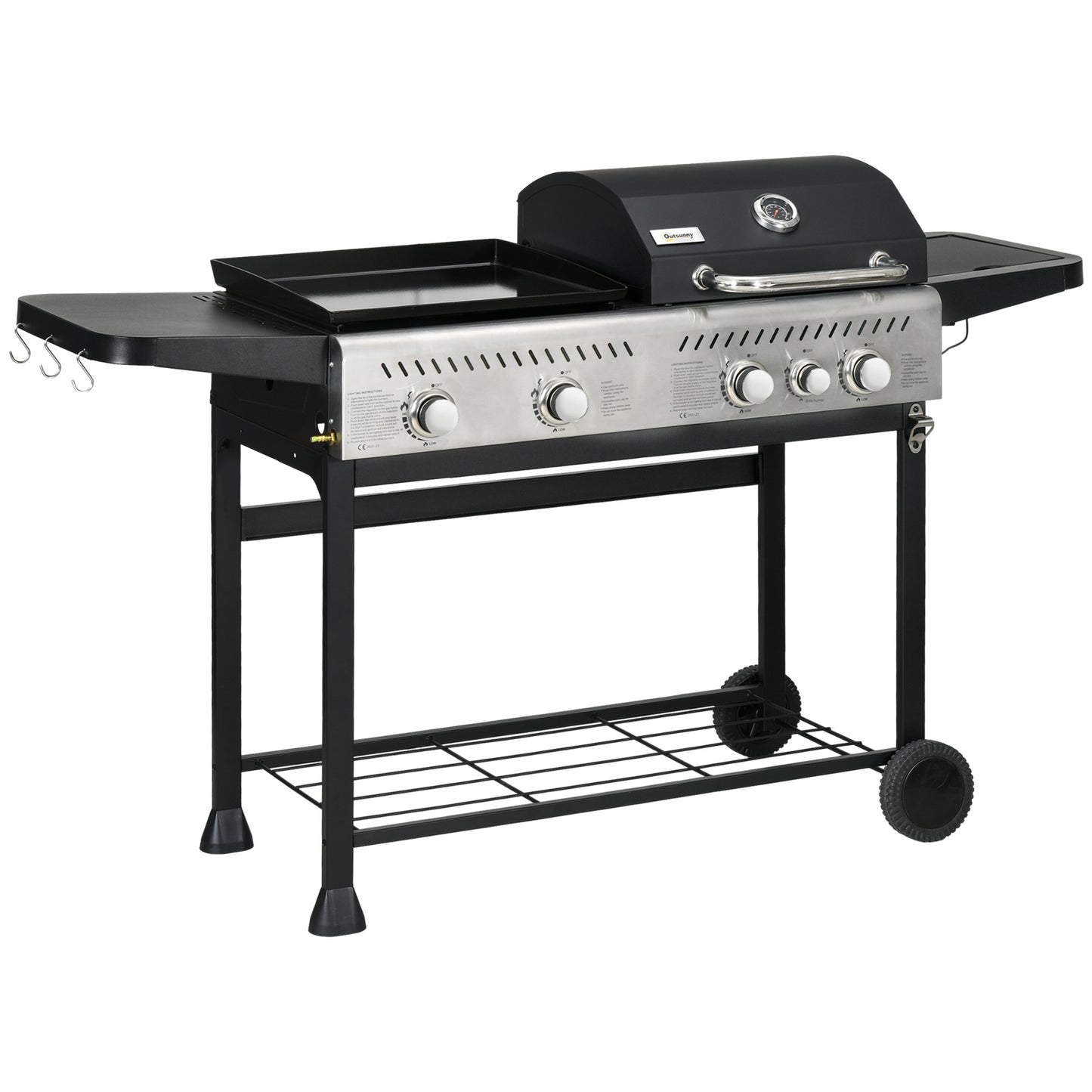 Gas Grill and Plancha with 12 kW 4+1 Burners for Garden Party
