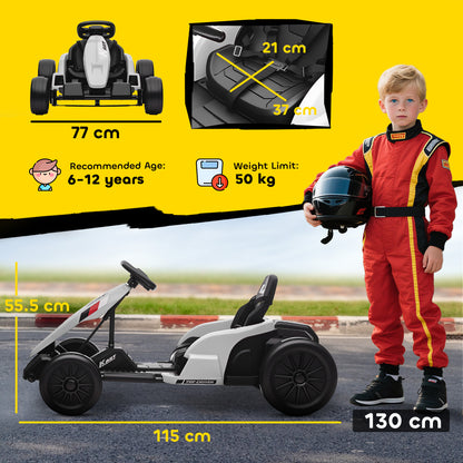 24V Electric Go Kart with Drift Mode, Adjustable Seat, White