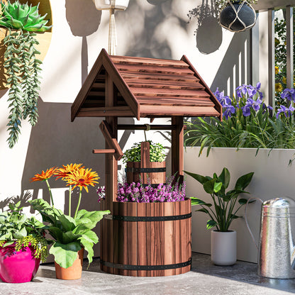 Wooden Wishing Well Planter, Flower Planter with Drainage Hole