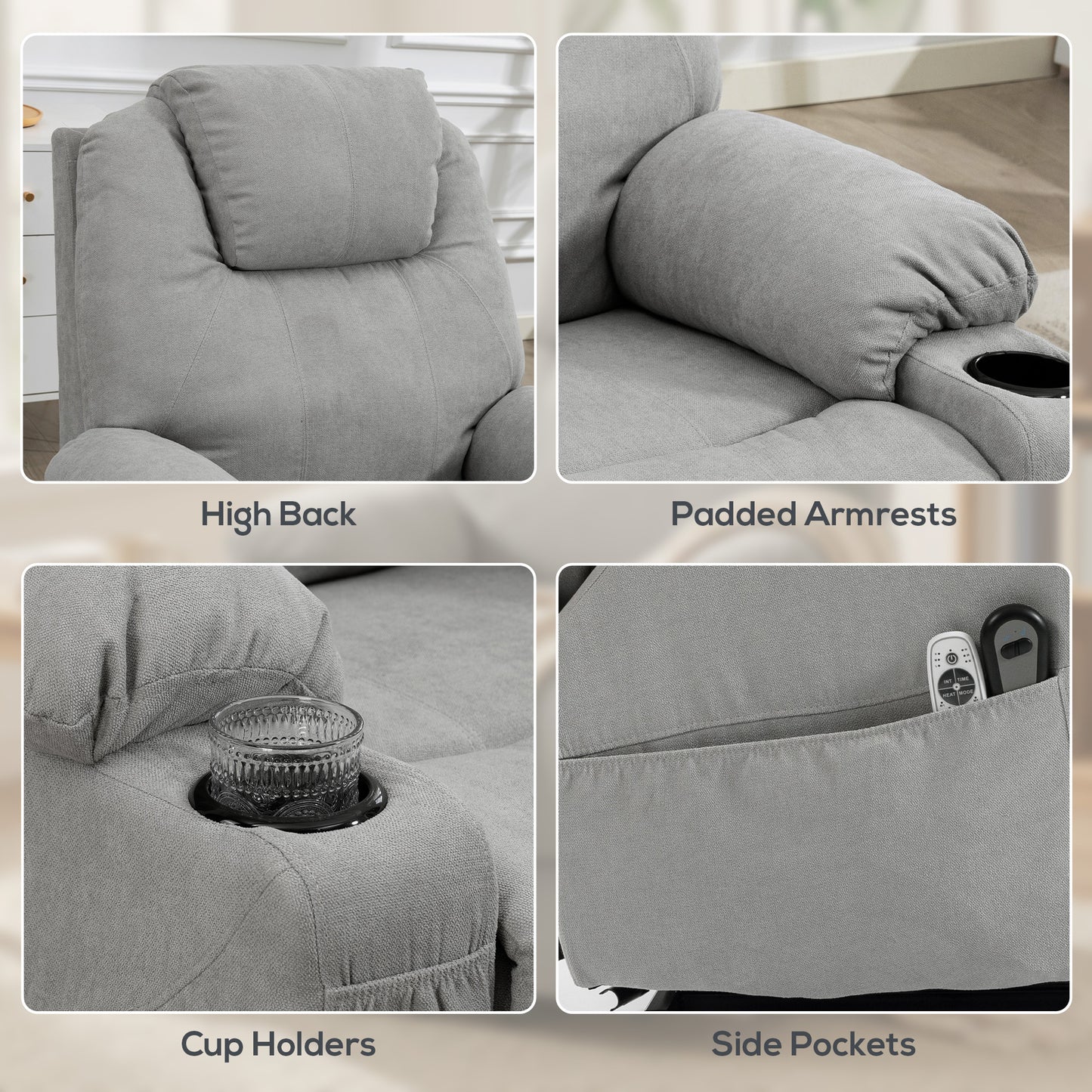 Power Lift Recliner Chair with Vibration Massage, Light Grey