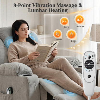 Power Lift Recliner Chair with Vibration Massage, Light Grey