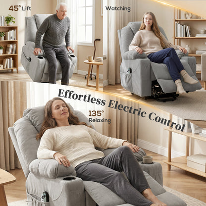 Power Lift Recliner Chair with Vibration Massage, Light Grey