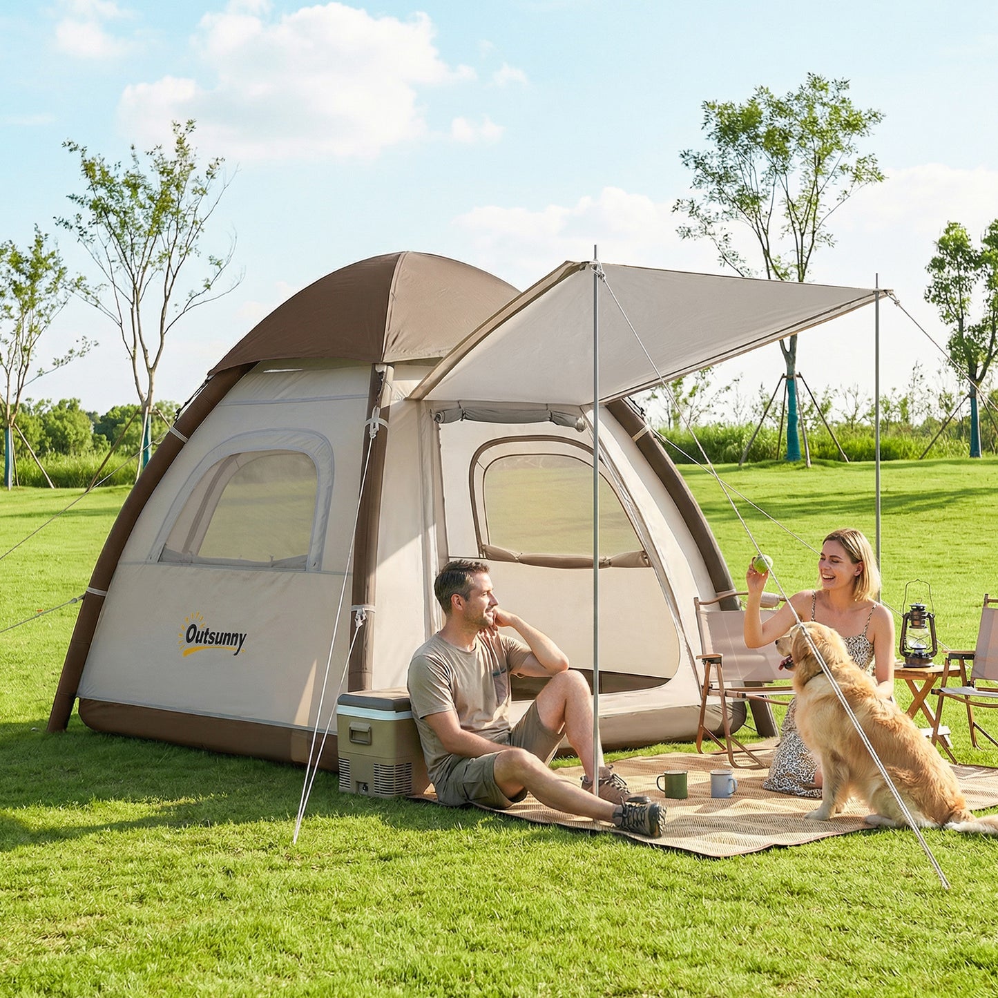 3 Man Inflatable Camping Tent w/ 3000mm Waterproof Rainfly, Cream