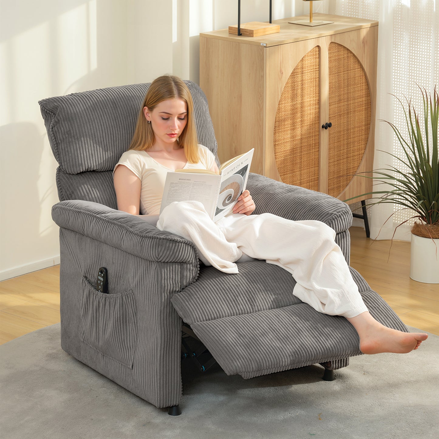 Massage Recliner with Quiet Motor, Power Reclining Chair, Grey