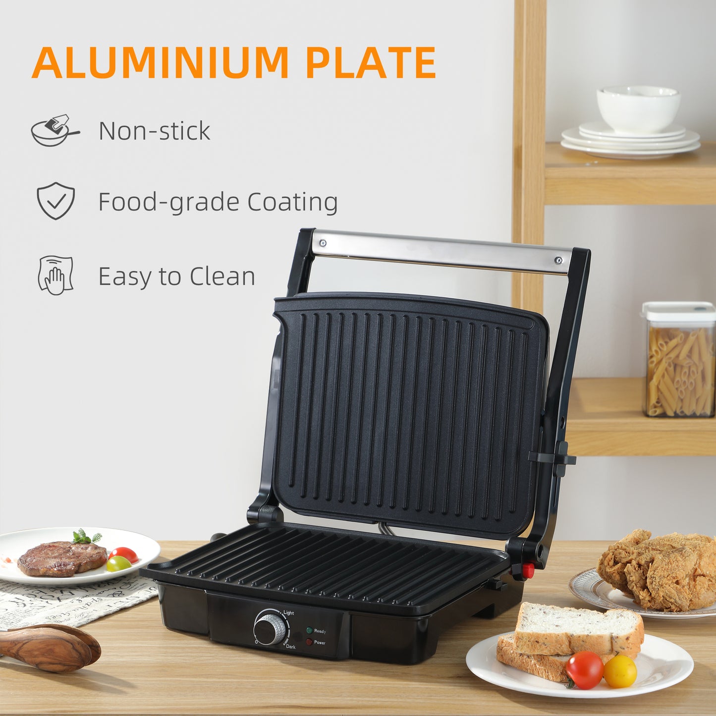 Health Grill & Panini Press, 4 Slice Toastie Machine, 2000W Electric Non-stick Grill with 180√Ç¬∞ Flat Open, Drip Tray and Adjustable Temperature