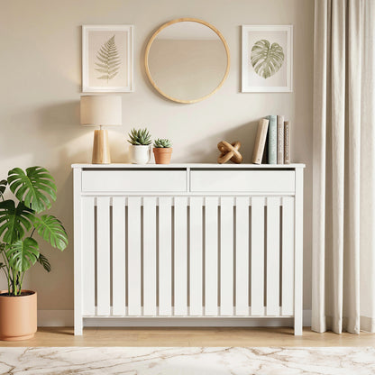 Large Radiator Cover with Drawers and Vertical Slats 119 x 19 x 93cm