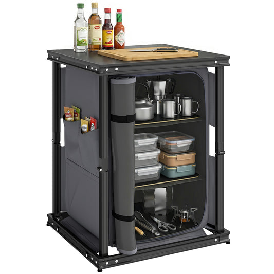 Camping Cupboards, Folding Camping Kitchen Table with 3-Tier