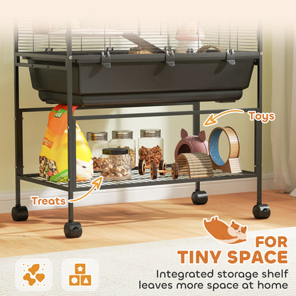 Hamster Cage, 5 Tier Gerbil Cage on Wheels with Storage Shelf