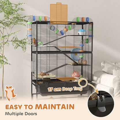 Hamster Cage, 5 Tier Gerbil Cage on Wheels with Storage Shelf