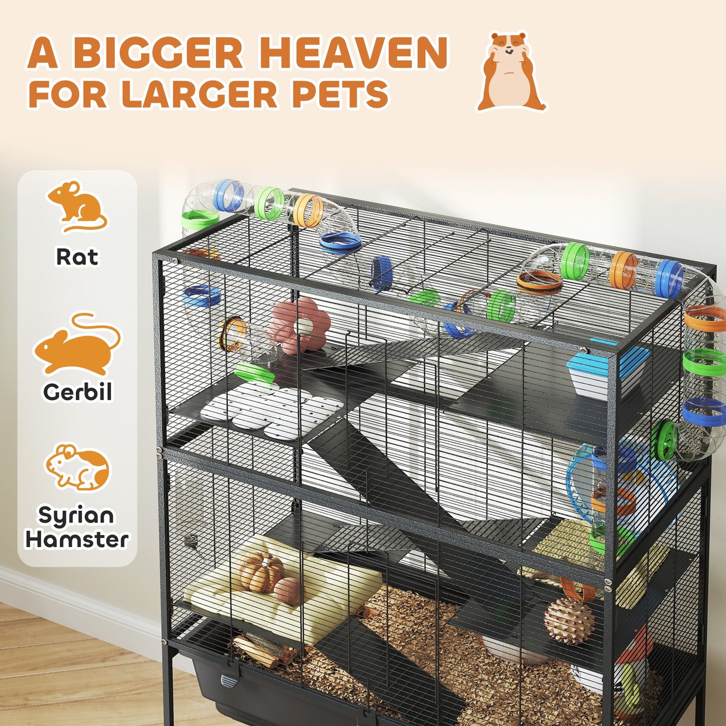 Hamster Cage, 5 Tier Gerbil Cage on Wheels with Storage Shelf
