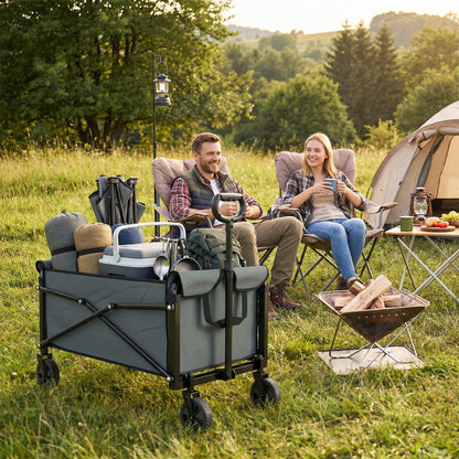 81L Festival Trolley on Wheels, Garden Folding Trolley Cart, Grey