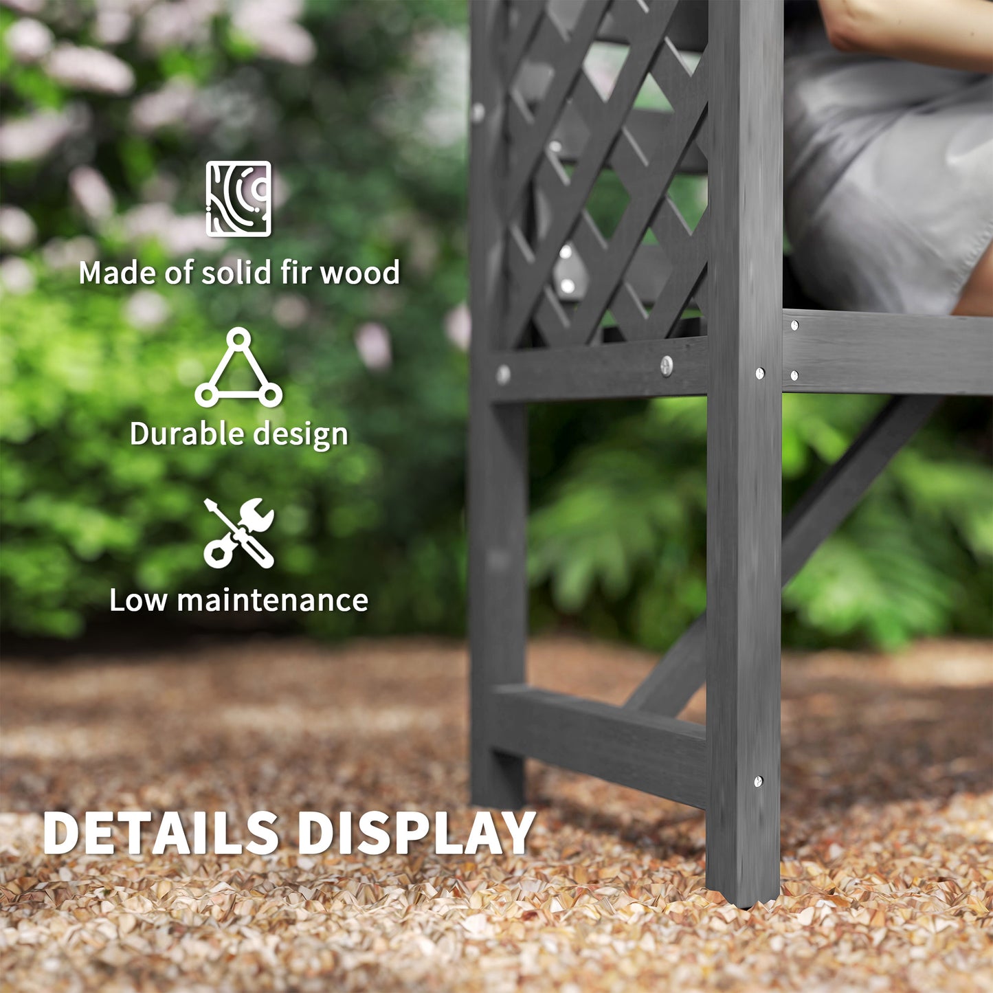 Arch Pergola Garden Bench, Wooden Garden Arbour with Seat, Grey