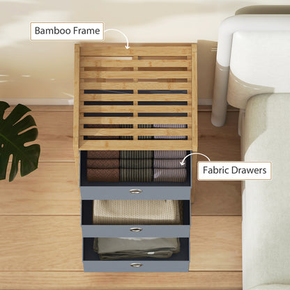 Chest of Drawers, 3 Drawers Dresser with Bamboo Frame, Light Grey