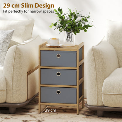 Chest of Drawers, 3 Drawers Dresser with Bamboo Frame, Light Grey